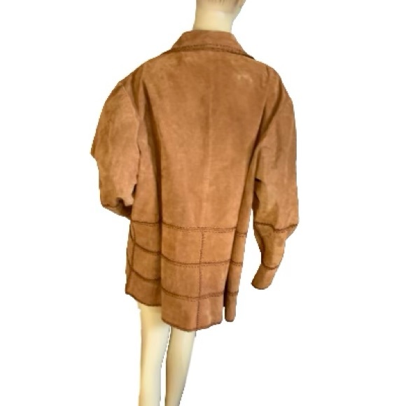 VINTAGE Y2K OUTBROOK WOMAN BROWN.SUEDE STITCHED JACKET (2X) - Picture 3 of 13